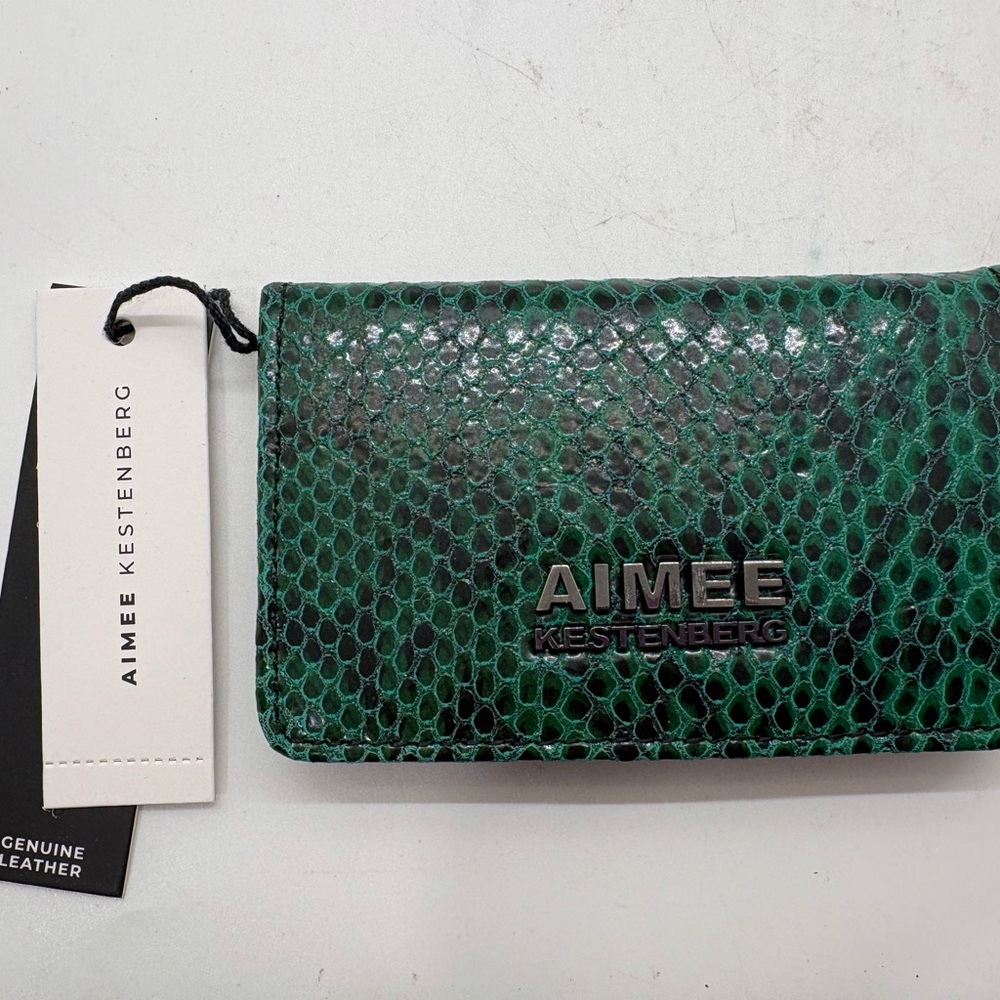 Aimee Kestenberg Sami CC Bifold emerald snake Leather snap Wallet retail $68